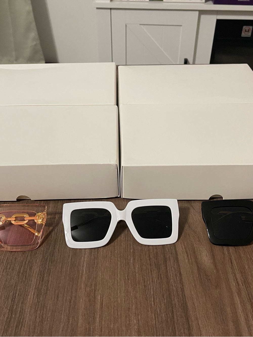 Women’s White Square Frame Sunglasses with Black Lenses - Unbranded